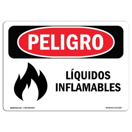 SIGNMISSION OSHA, Flammable Liquids Spanish, 14in X 10in Rigid Plastic, 14" W, 10" H, Flammable Liquids Spanish OS-DS-P-1014-LS-1239
